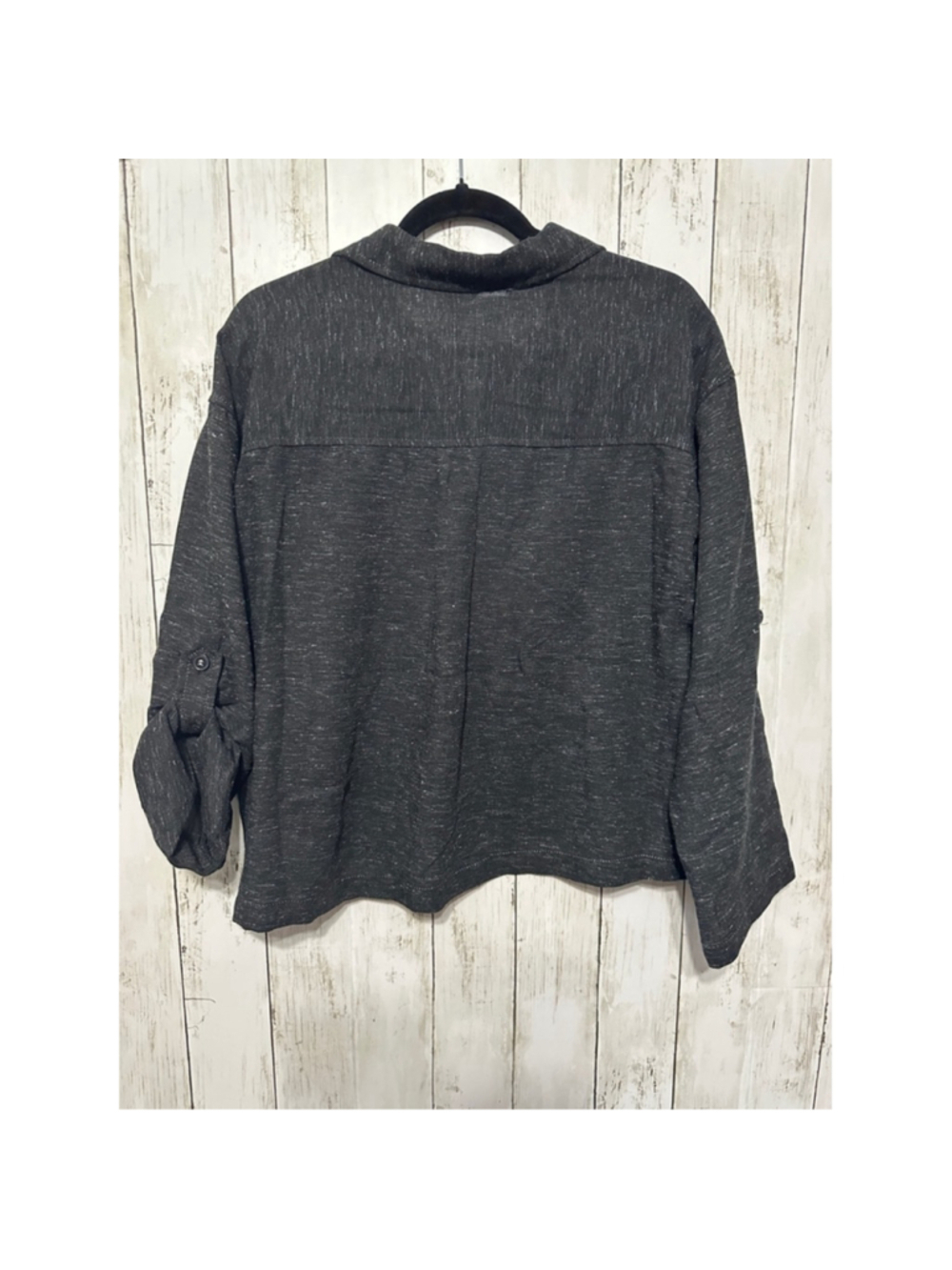 NWT Max Studio Size L Heather Black Linen Blend Roll Tab Utility Blouse - Picture 4 of 8